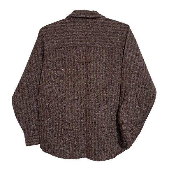 Vintage Woolrich Womens Medium Wool Button Up Shirt Jacket Striped Long Sleeve - Picture 4 of 11